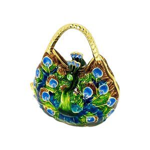 Cherished Treasures Jeweled Collection Peacock Purse Hinged Trinket Box